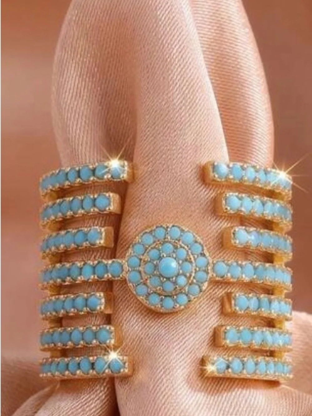 Western Ring Gold Turquoise Pave Open Ring - Women Jewelry